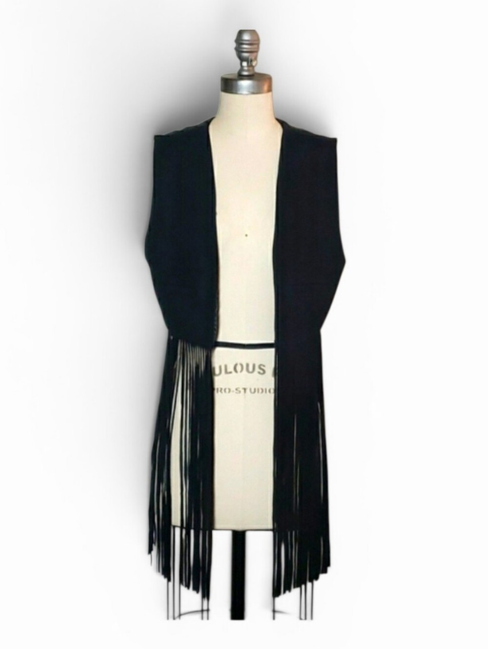 Vintage 90s festival suede fridge black cropped bohemian vest